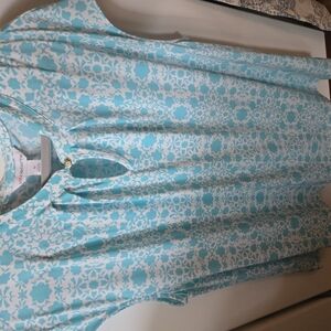Liz Claiborne Teal and White Floral Blouse